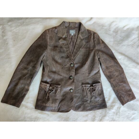 J. Jill Women's Genuine Leather Jacket Brown Size S Distressed - Picture 1 of 6